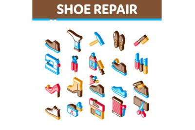 Shoe Repair Equipment Isometric Icons Set Vector