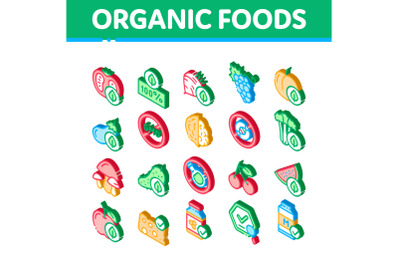 Organic Eco Foods Isometric Icons Set Vector