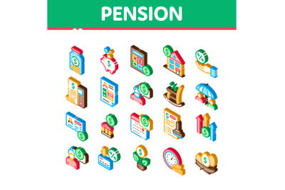 Pension Retirement Isometric Icons Set Vector