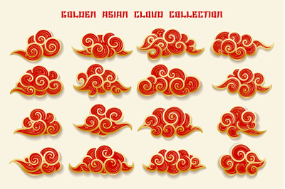 Collection of red and gold clouds in Chinese style