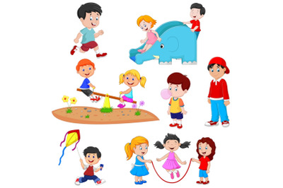 Cartoon Kids Playing Clipart Set Graphic