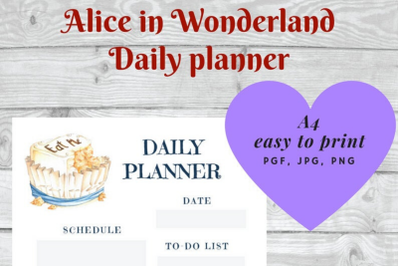 Daily Planners Printable, Alice in Wonderland, Day planner