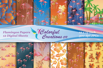 Flamingo Digital Papers, Summer Digital Papers, Tropic Island, Tropic