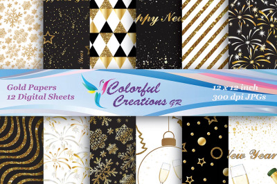 New Years Eve Digital Papers, New Years Eve Scrapbook Papers, Happy Ne