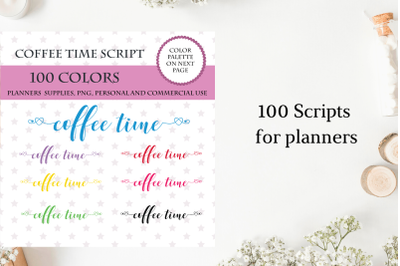 100 Coffee time font clipart&2C; Coffee sticker clipart&2C; Coffee sticker