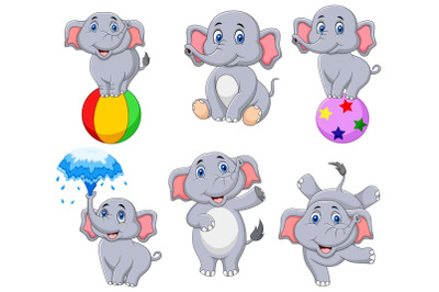 Cartoon Elephants Clipart Set Graphic