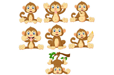 Cartoon Monkeys Clipart Set Graphic