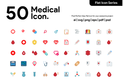 50 Medical Icon Flat
