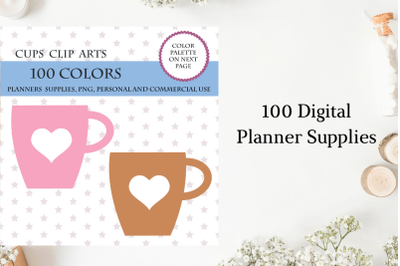 100 Cups with heart&2C; Mug Clipart&2C; Coffee Mug