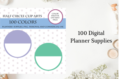 100 Half Circles clipart, Half Round circles for planner