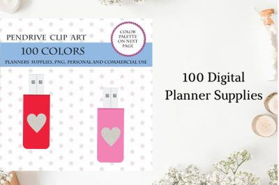 Flash Clipart&2C; Heart pendrive&2C; USB Clipart&2C; School planner