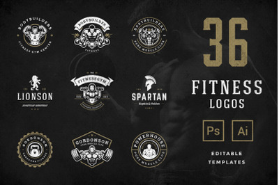 Retro Fitness &amp; Gym Logos Set