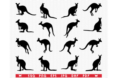 SVG Kangaroo, Black silhouette, Digital clipart