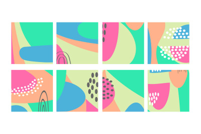 Fun hand drawn colorful shapes, doodle objects abstract background