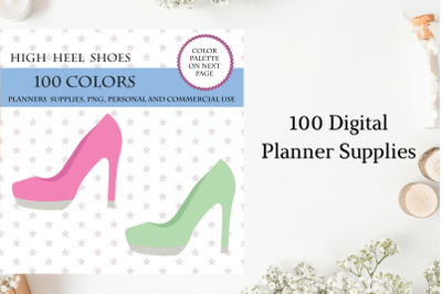 100 High Heel clip art&2C; High heels girl shoe&2C; Glitter Planner Sticker