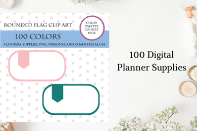 100 Rounded Flag Clipart, Office Supplies Clipart