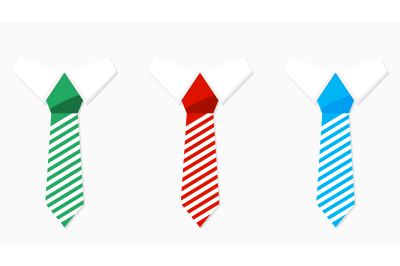 Set of colored necktie green blue and red