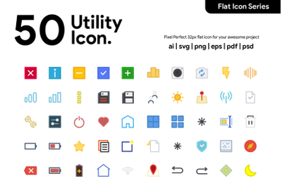 50 Utility Icon Flat