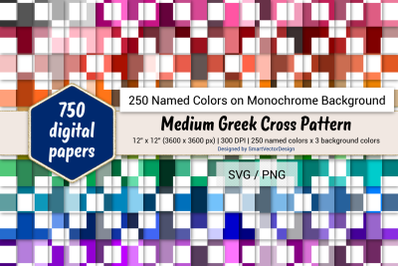 Medium Greek Cross Pattern Digital Paper - 250 Colors on BG