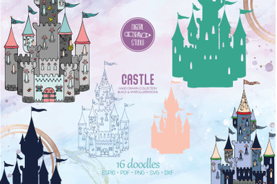 Hand Drawn Castle | Colored Princess Royal Palace | Fairy tale