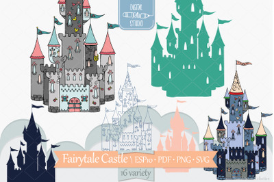 Hand Drawn Castle | Colored Princess Royal Palace | Fairy tale