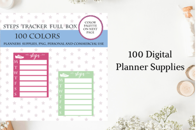 Full Box Weekly Steps Tracker&2C; Fitness planner