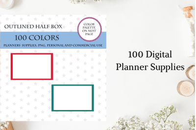 Outlined half box planner stickers clipart&2C; Half box stickers