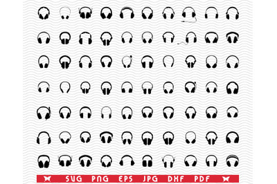 SVG Headphones, Black silhouette, Digital clipart