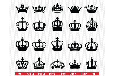 SVG Crowns, Black silhouettes, Digital clipart