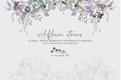 Watercolor Wildflower Clipart Floral Drop Borders and Elements