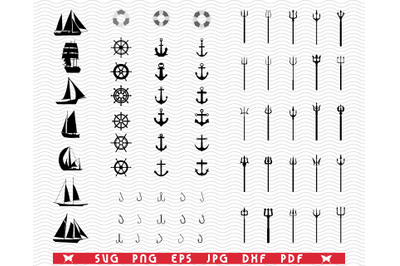 SVG Icons of Nautical, Black silhouettes, Digital clipart