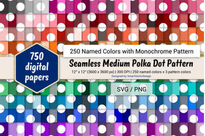 Seamless Medium Polka Dot Paper - 250 Colors with Pattern