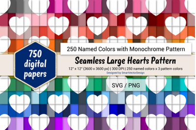 Seamless Large Hearts Digital Paper-250 Colors with Pattern