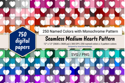 Seamless Medium Hearts Digital Paper-250 Colors with Pattern
