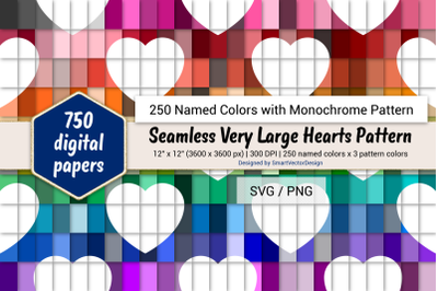 Seamless Very Large Hearts Paper - 250 Colors with Pattern