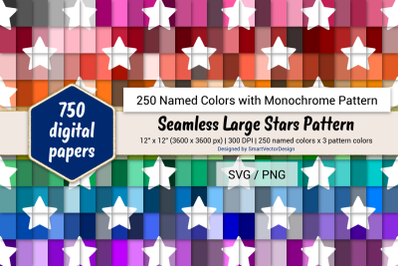 Seamless Large Stars Digital Paper-250 Colors with Pattern