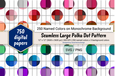 Seamless Large Polka Dot Pattern Paper - 250 Colors on BG