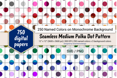 Seamless Medium Polka Dot Pattern Paper - 250 Colors on BG
