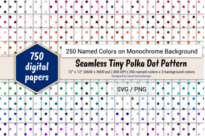 Seamless Tiny Polka Dot Pattern Paper - 250 Colors on BG