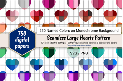 Seamless Large Hearts Pattern Digital Paper-250 Colors on BG