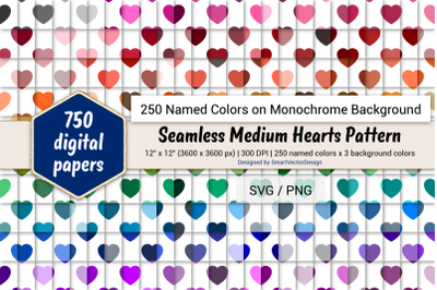 Seamless Med Hearts Pattern Digital Paper-250 Colors on BG