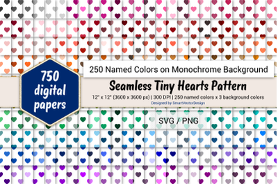 Seamless Tiny Hearts Pattern Digital Paper-250 Colors on BG