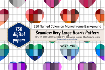 Seamless Very Large Hearts Pattern Paper-250 Colors on BG