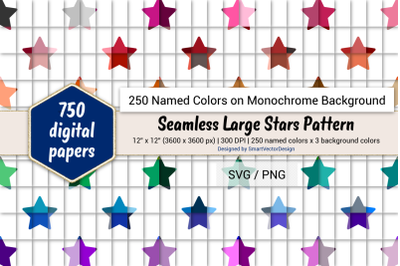 Seamless Large Stars Pattern Digital Paper-250 Colors on BG