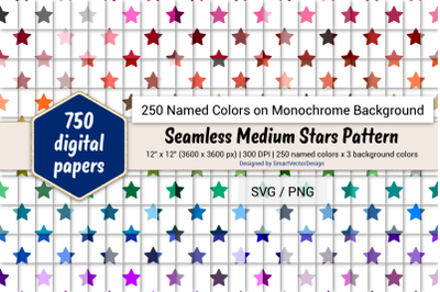 Seamless Medium Stars Pattern Digital Paper-250 Colors on BG