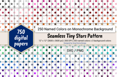 Seamless Tiny Stars Pattern Digital Paper-250 Colors on BG