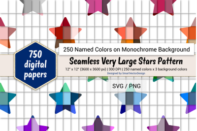 Seamless Very Large Stars Pattern Paper-250 Colors on BG