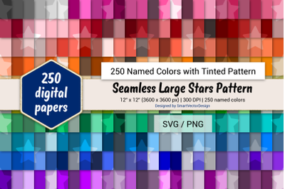 Seamless Large Stars Pattern Digital Paper-250 Colors Tinted