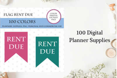 100 Flags Rent Due Clipart&2C; Rent Due Banner art&2C; Bunting clip art