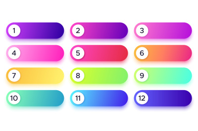 Gradient buttons with numbers in different color. Round bullet points